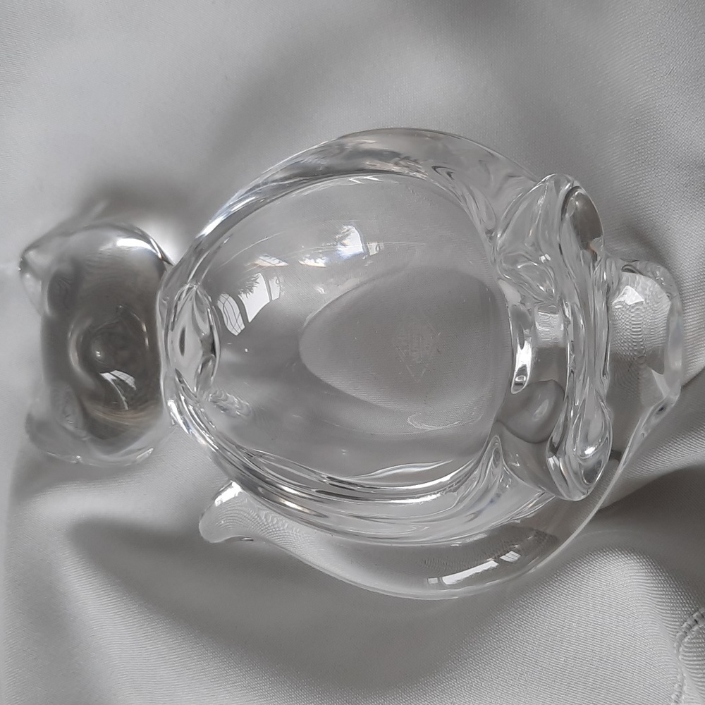 French Crystal Glass Cat Shaped Ashtray